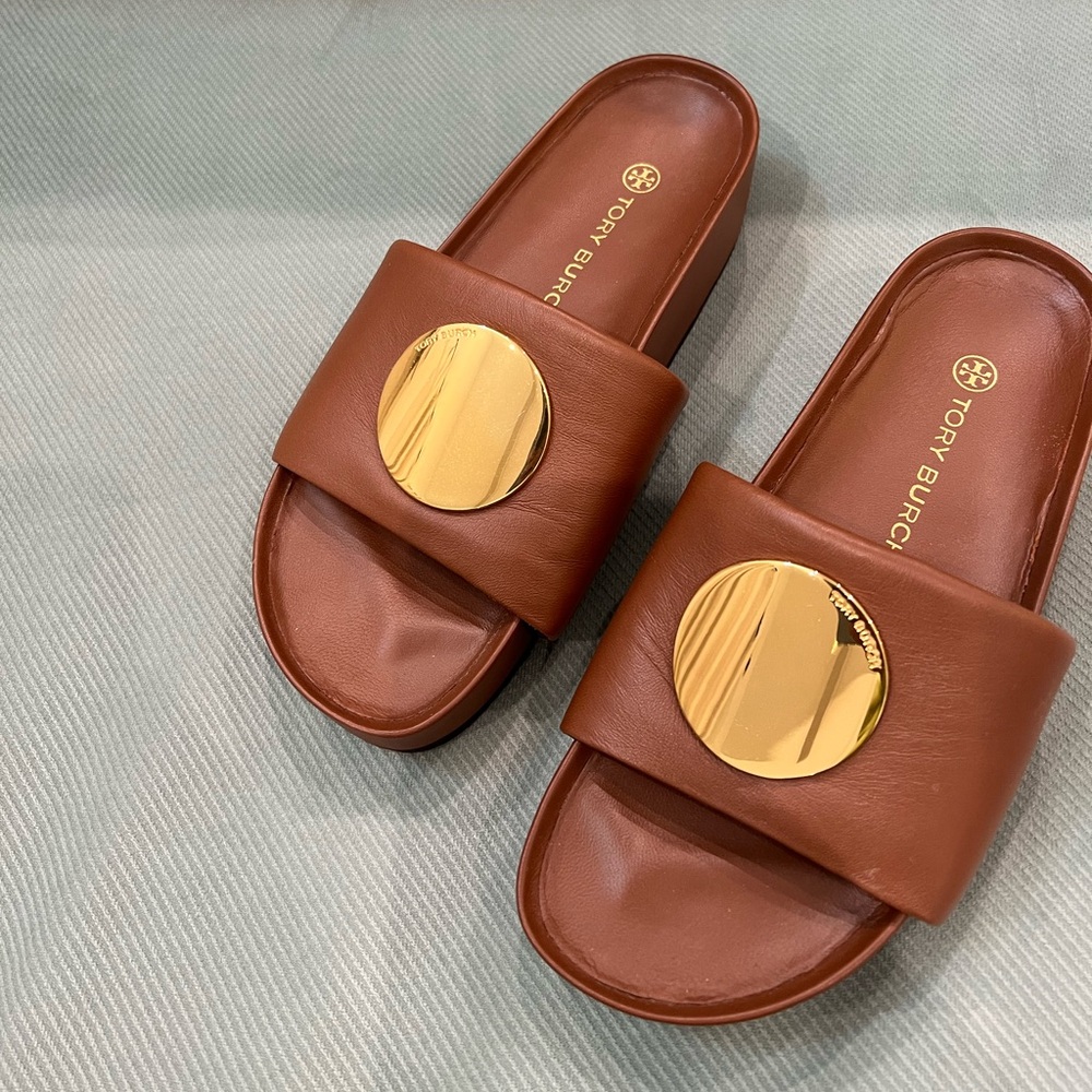Tory Burch Patos Brown Leather Slide Sz8